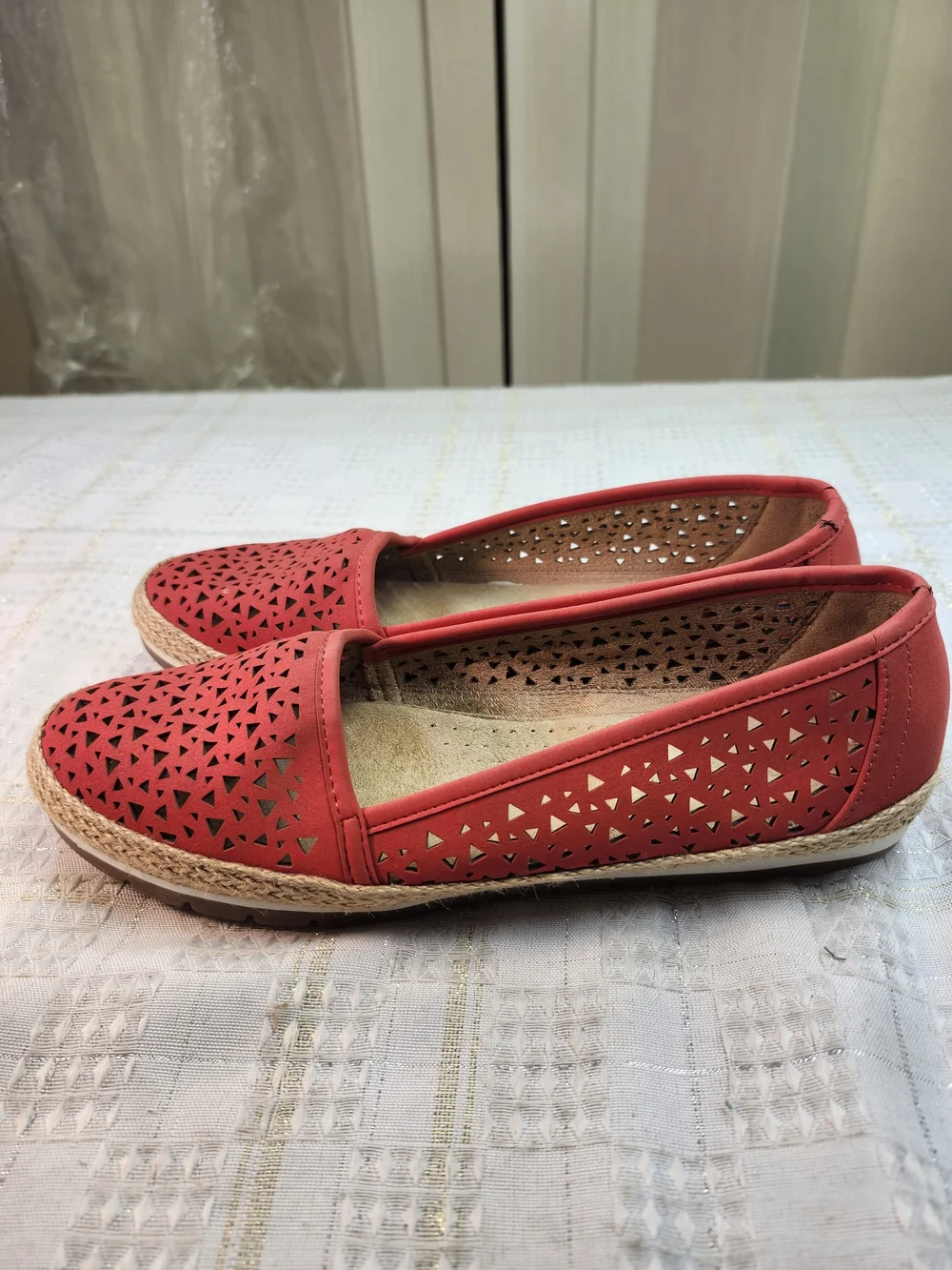 Sanuk Women's Red Laser-Cut Espadrille Flats
